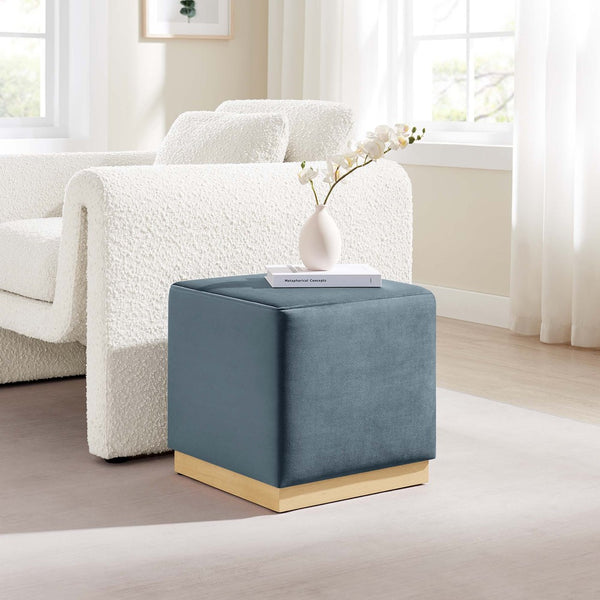 Modway Furniture Tilden 17" Square Performance Velvet Ottoman – Stylish, Durable Accent Piece for Any Room Cadet Blue Natural EEI-6640-CAB-NAT