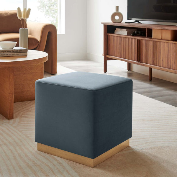 Modway Furniture Tilden 17" Square Performance Velvet Ottoman – Stylish, Durable Accent Piece for Any Room Cadet Blue Natural EEI-6640-CAB-NAT