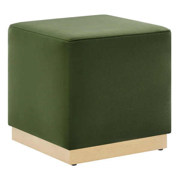 Modway Furniture Tilden 17" Square Performance Velvet Ottoman – Stylish, Durable Accent Piece for Any Room Moss Green Natural EEI-6640-MOG-NAT