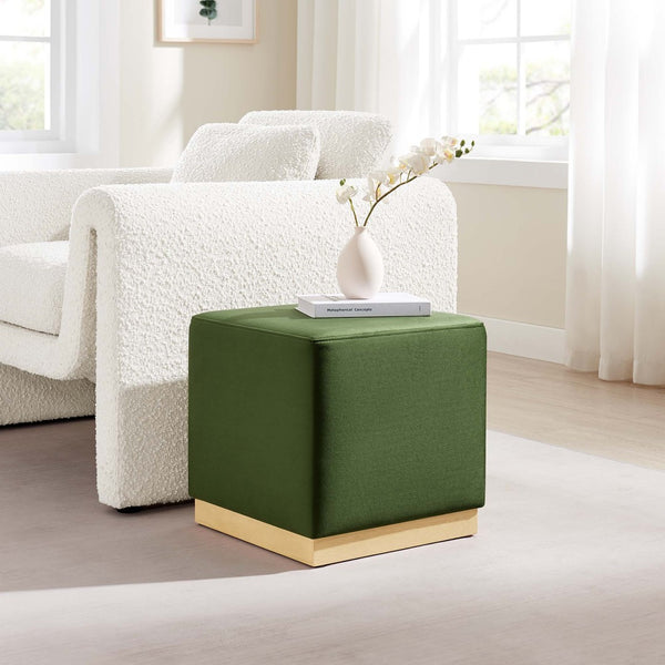 Modway Furniture Tilden 17" Square Performance Velvet Ottoman – Stylish, Durable Accent Piece for Any Room Moss Green Natural EEI-6640-MOG-NAT