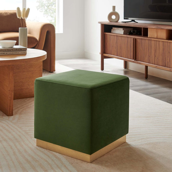 Modway Furniture Tilden 17" Square Performance Velvet Ottoman – Stylish, Durable Accent Piece for Any Room Moss Green Natural EEI-6640-MOG-NAT