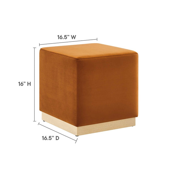 Modway Furniture Tilden 17" Square Performance Velvet Ottoman – Stylish, Durable Accent Piece for Any Room Rust Natural EEI-6640-RUS-NAT