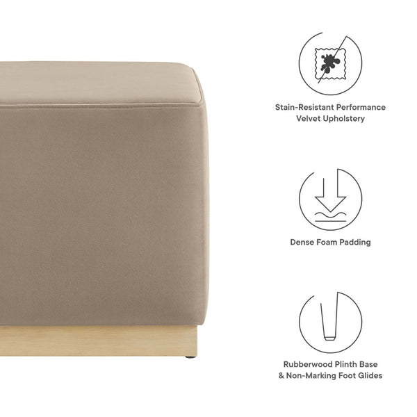 Modway Furniture Tilden 17" Square Performance Velvet Ottoman – Stylish, Durable Accent Piece for Any Room Taupe Natural EEI-6640-TAU-NAT