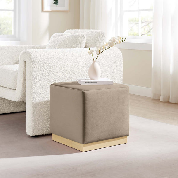 Modway Furniture Tilden 17" Square Performance Velvet Ottoman – Stylish, Durable Accent Piece for Any Room Taupe Natural EEI-6640-TAU-NAT
