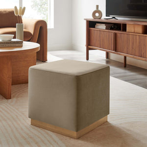 Modway Furniture Tilden 17" Square Performance Velvet Ottoman – Stylish, Durable Accent Piece for Any Room Taupe Natural EEI-6640-TAU-NAT