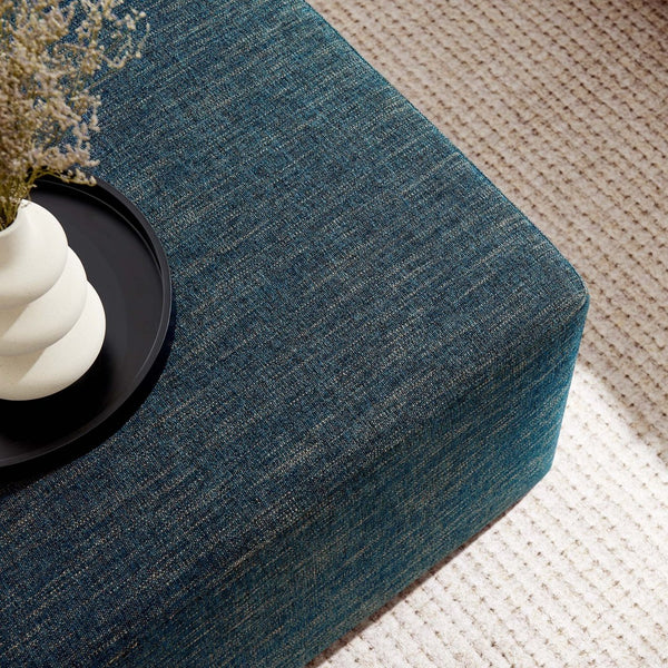 Modway Furniture Callum Large 28" Square Woven Ottoman - Versatile Upholstered Seat and Coffee Table Alternative Heathered Weave Azure EEI-6642-HEA