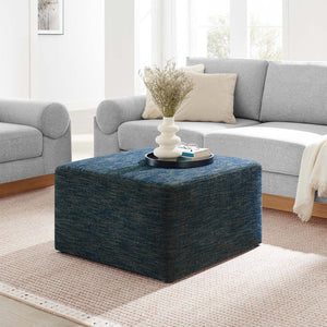 Modway Furniture Callum Large 28" Square Woven Ottoman - Versatile Upholstered Seat and Coffee Table Alternative Heathered Weave Azure EEI-6642-HEA