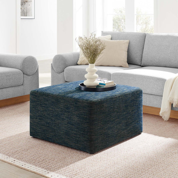 Modway Furniture Callum Large 28" Square Woven Ottoman - Versatile Upholstered Seat and Coffee Table Alternative Heathered Weave Azure EEI-6642-HEA