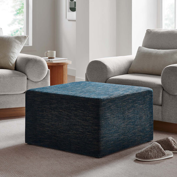 Modway Furniture Callum Large 28" Square Woven Ottoman - Versatile Upholstered Seat and Coffee Table Alternative Heathered Weave Azure EEI-6642-HEA