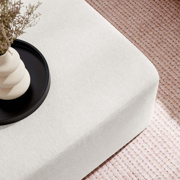 Modway Furniture Callum Large 28" Square Woven Ottoman - Versatile Upholstered Seat and Coffee Table Alternative Heathered Weave Ivory EEI-6642-HEI