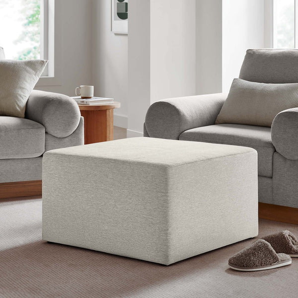 Modway Furniture Callum Large 28" Square Woven Ottoman - Versatile Upholstered Seat and Coffee Table Alternative Heathered Weave Ivory EEI-6642-HEI