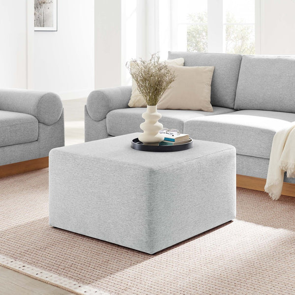Modway Furniture Callum Large 28" Square Woven Ottoman - Versatile Upholstered Seat and Coffee Table Alternative Heathered Weave Light Gray EEI-6642-HLG