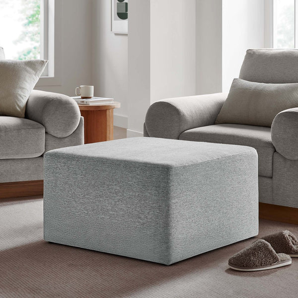 Modway Furniture Callum Large 28" Square Woven Ottoman - Versatile Upholstered Seat and Coffee Table Alternative Heathered Weave Light Gray EEI-6642-HLG