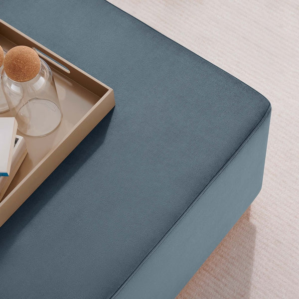 Modway Furniture Tilden Large 28" Square Performance Velvet Ottoman - Luxurious Multifunctional Accent for Any Space Cadet Blue Natural EEI-6643-CAB-NAT