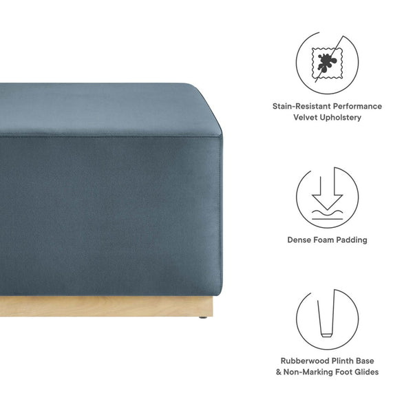 Modway Furniture Tilden Large 28" Square Performance Velvet Ottoman - Luxurious Multifunctional Accent for Any Space Cadet Blue Natural EEI-6643-CAB-NAT