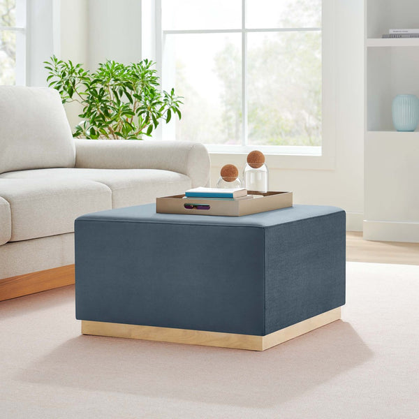 Modway Furniture Tilden Large 28" Square Performance Velvet Ottoman - Luxurious Multifunctional Accent for Any Space Cadet Blue Natural EEI-6643-CAB-NAT
