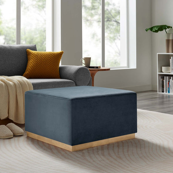 Modway Furniture Tilden Large 28" Square Performance Velvet Ottoman - Luxurious Multifunctional Accent for Any Space Cadet Blue Natural EEI-6643-CAB-NAT