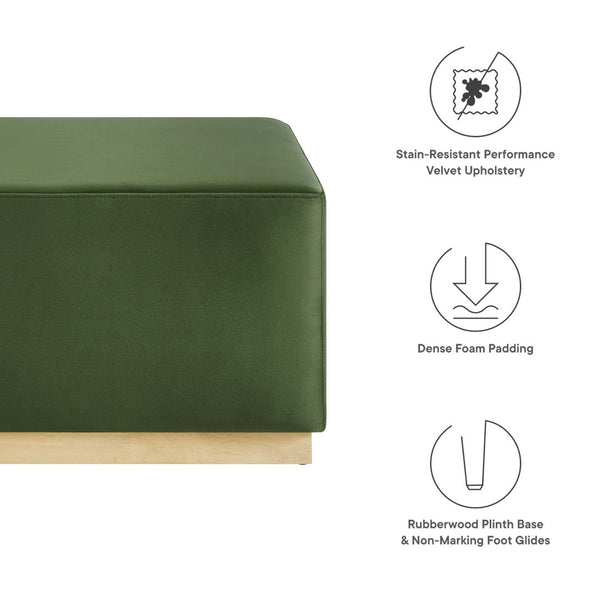 Modway Furniture Tilden Large 28" Square Performance Velvet Ottoman - Luxurious Multifunctional Accent for Any Space Moss Green Natural EEI-6643-MOG-NAT