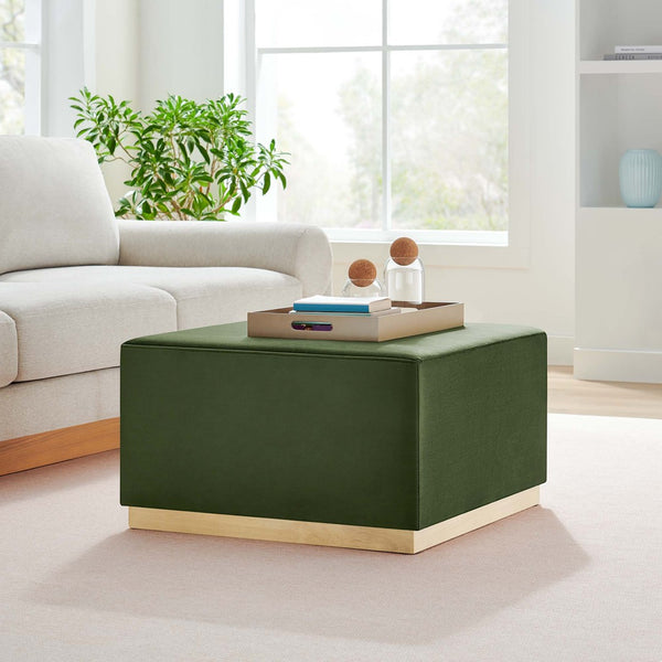Modway Furniture Tilden Large 28" Square Performance Velvet Ottoman - Luxurious Multifunctional Accent for Any Space Moss Green Natural EEI-6643-MOG-NAT