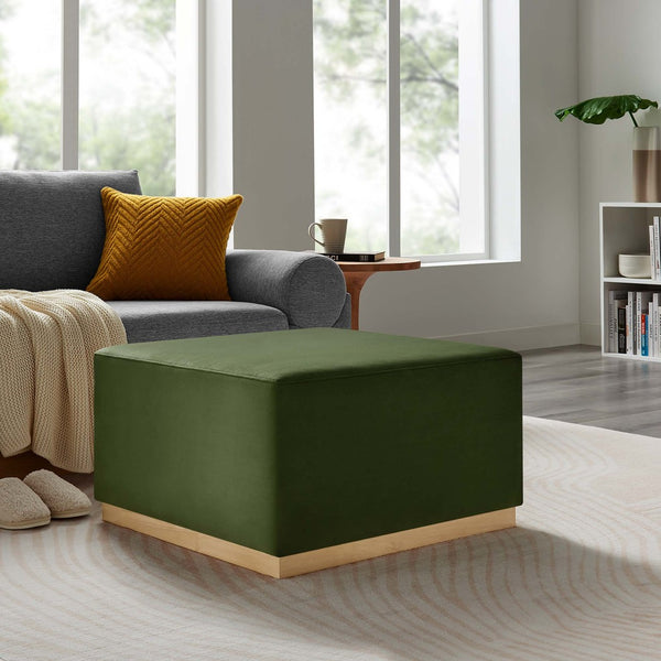 Modway Furniture Tilden Large 28" Square Performance Velvet Ottoman - Luxurious Multifunctional Accent for Any Space Moss Green Natural EEI-6643-MOG-NAT