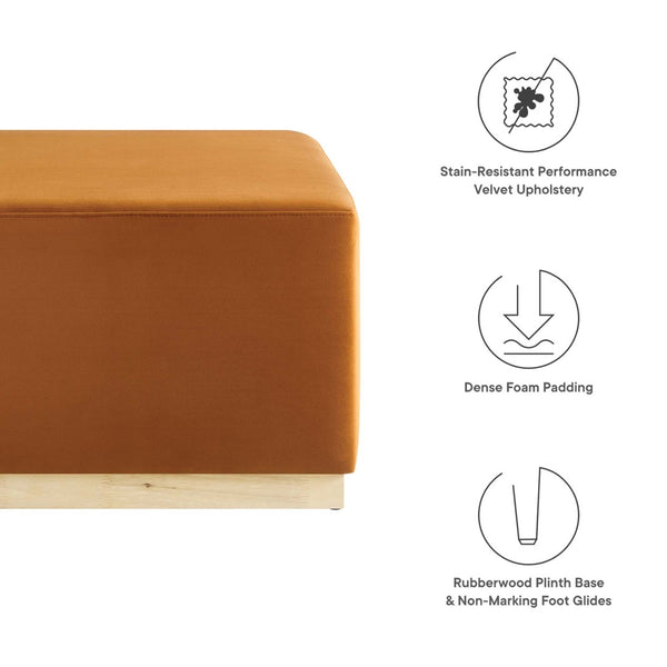 Modway Furniture Tilden Large 28" Square Performance Velvet Ottoman - Luxurious Multifunctional Accent for Any Space Rust Natural EEI-6643-RUS-NAT