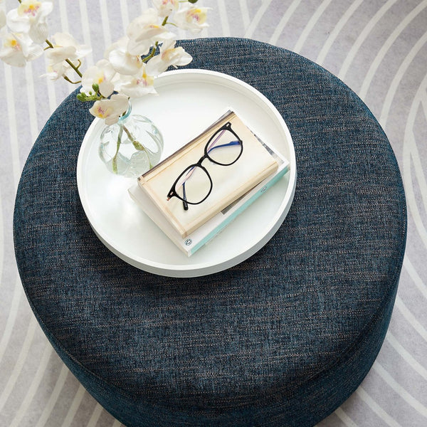 Modway Furniture Callum Large 23" Round Upholstered Ottoman - Modern Fabric Design, Versatile Use, Fully Assembled Heathered Weave Azure EEI-6645-HEA