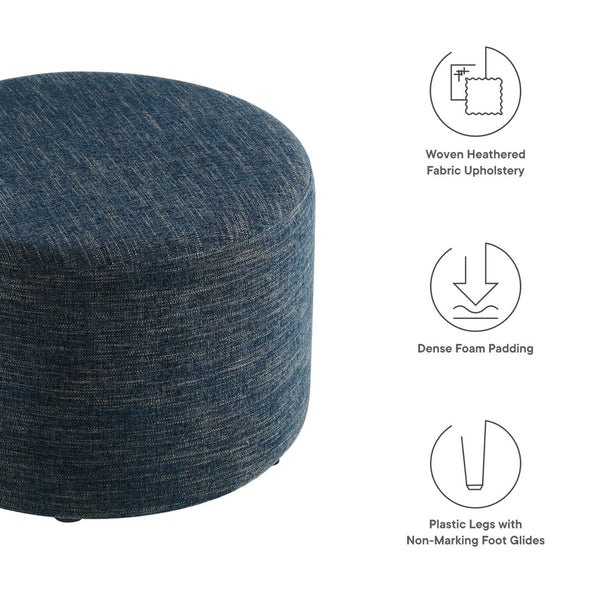 Modway Furniture Callum Large 23" Round Upholstered Ottoman - Modern Fabric Design, Versatile Use, Fully Assembled Heathered Weave Azure EEI-6645-HEA