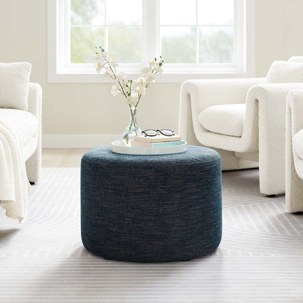 Modway Furniture Callum Large 23" Round Upholstered Ottoman - Modern Fabric Design, Versatile Use, Fully Assembled Heathered Weave Azure EEI-6645-HEA