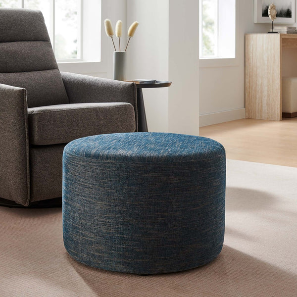 Modway Furniture Callum Large 23" Round Upholstered Ottoman - Modern Fabric Design, Versatile Use, Fully Assembled Heathered Weave Azure EEI-6645-HEA