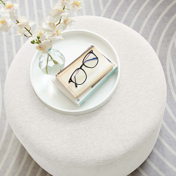 Modway Furniture Callum Large 23" Round Upholstered Ottoman - Modern Fabric Design, Versatile Use, Fully Assembled Heathered Weave Ivory EEI-6645-HEI