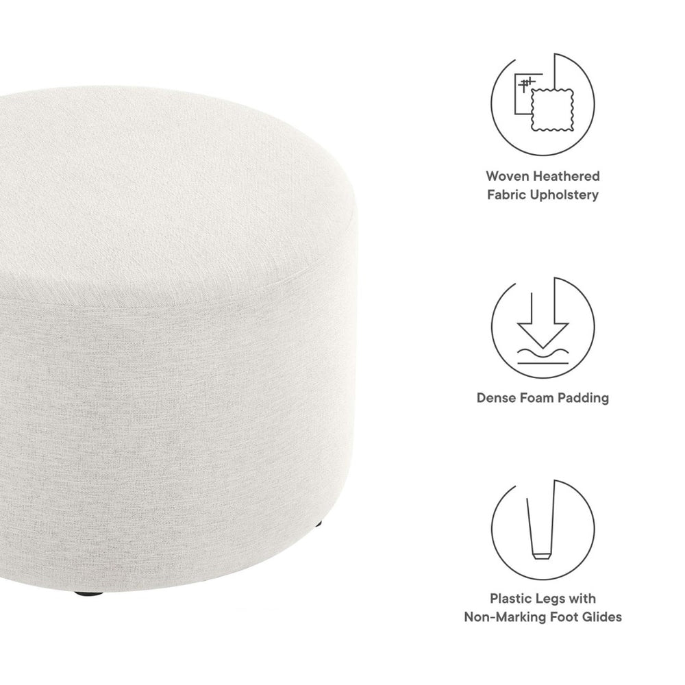 Modway Furniture Callum Large 23" Round Upholstered Ottoman - Modern Fabric Design, Versatile Use, Fully Assembled Heathered Weave Ivory EEI-6645-HEI