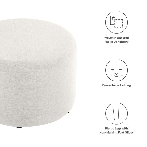 Modway Furniture Callum Large 23" Round Upholstered Ottoman - Modern Fabric Design, Versatile Use, Fully Assembled Heathered Weave Ivory EEI-6645-HEI