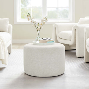 Modway Furniture Callum Large 23" Round Upholstered Ottoman - Modern Fabric Design, Versatile Use, Fully Assembled Heathered Weave Ivory EEI-6645-HEI