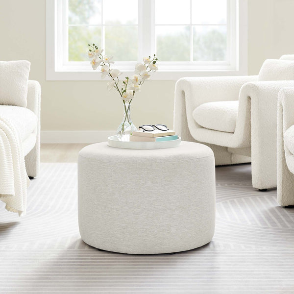 Modway Furniture Callum Large 23" Round Upholstered Ottoman - Modern Fabric Design, Versatile Use, Fully Assembled Heathered Weave Ivory EEI-6645-HEI