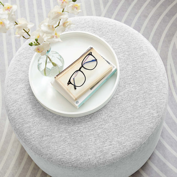 Modway Furniture Callum Large 23" Round Upholstered Ottoman - Modern Fabric Design, Versatile Use, Fully Assembled Heathered Weave Light Gray EEI-6645-HLG