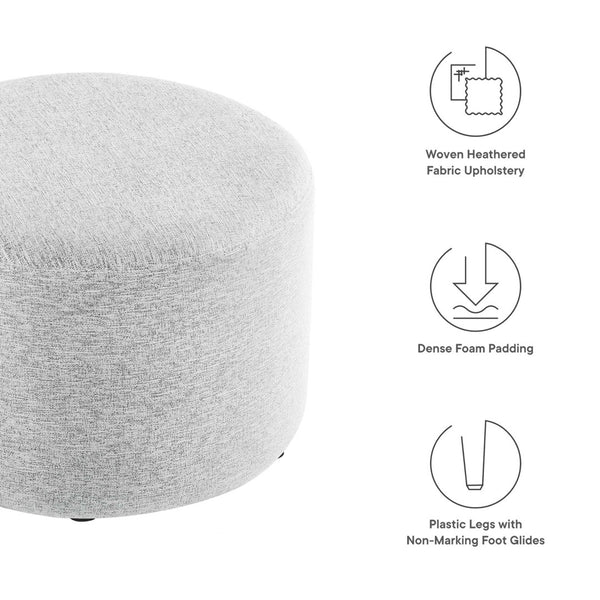Modway Furniture Callum Large 23" Round Upholstered Ottoman - Modern Fabric Design, Versatile Use, Fully Assembled Heathered Weave Light Gray EEI-6645-HLG