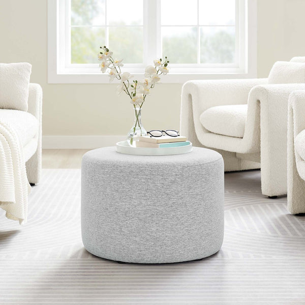 Modway Furniture Callum Large 23" Round Upholstered Ottoman - Modern Fabric Design, Versatile Use, Fully Assembled Heathered Weave Light Gray EEI-6645-HLG