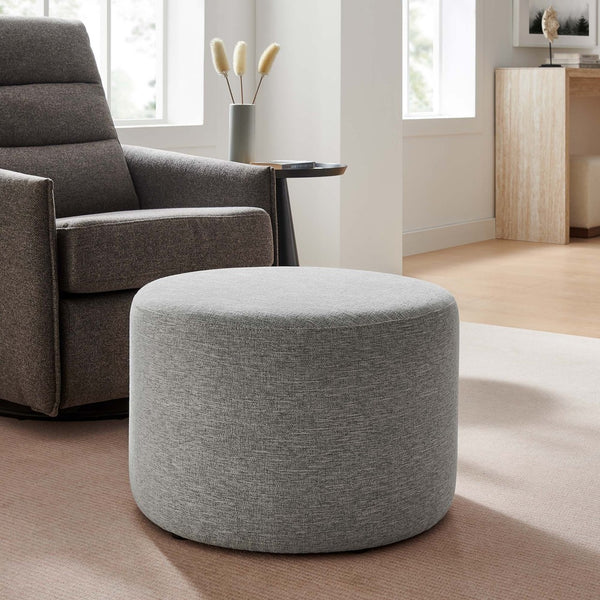 Modway Furniture Callum Large 23" Round Upholstered Ottoman - Modern Fabric Design, Versatile Use, Fully Assembled Heathered Weave Light Gray EEI-6645-HLG
