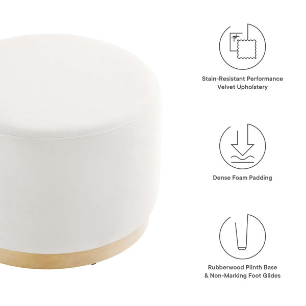 Modway Furniture Tilden Large 23" Round Performance Velvet Ottoman - Stylish, Durable Accent Piece for Modern Spaces Alabaster Natural EEI-6646-ALA-NAT