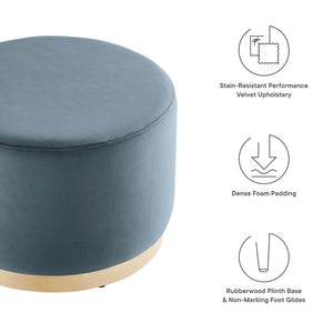 Modway Furniture Tilden Large 23" Round Performance Velvet Ottoman - Stylish, Durable Accent Piece for Modern Spaces Cadet Blue Natural EEI-6646-CAB-NAT