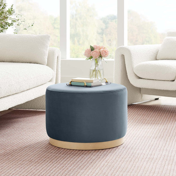 Modway Furniture Tilden Large 23" Round Performance Velvet Ottoman - Stylish, Durable Accent Piece for Modern Spaces Cadet Blue Natural EEI-6646-CAB-NAT