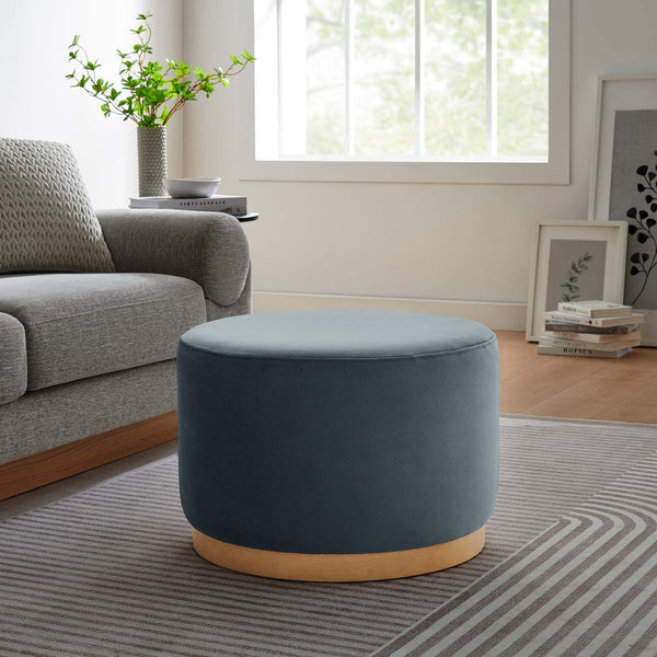 Modway Furniture Tilden Large 23" Round Performance Velvet Ottoman - Stylish, Durable Accent Piece for Modern Spaces Cadet Blue Natural EEI-6646-CAB-NAT