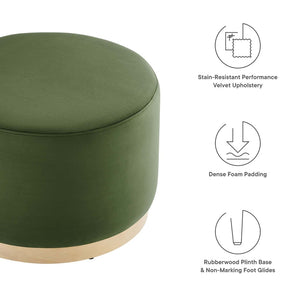 Modway Furniture Tilden Large 23" Round Performance Velvet Ottoman - Stylish, Durable Accent Piece for Modern Spaces Moss Green Natural EEI-6646-MOG-NAT