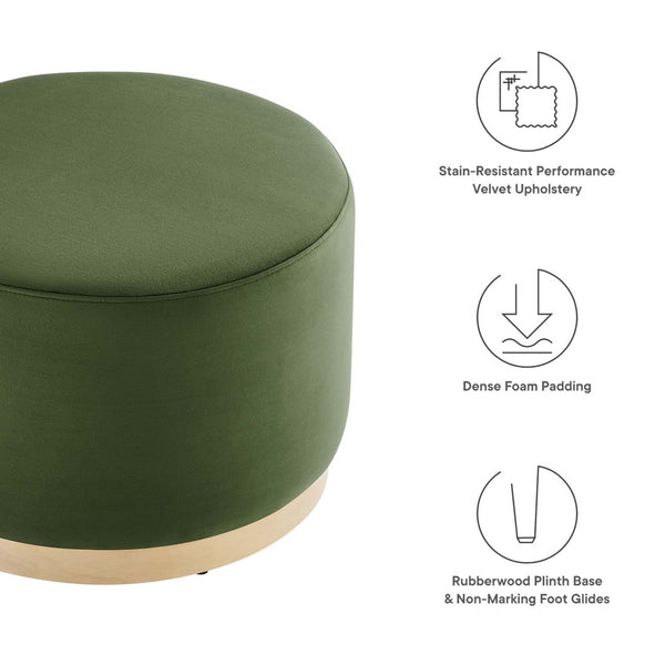 Modway Furniture Tilden Large 23" Round Performance Velvet Ottoman - Stylish, Durable Accent Piece for Modern Spaces Moss Green Natural EEI-6646-MOG-NAT