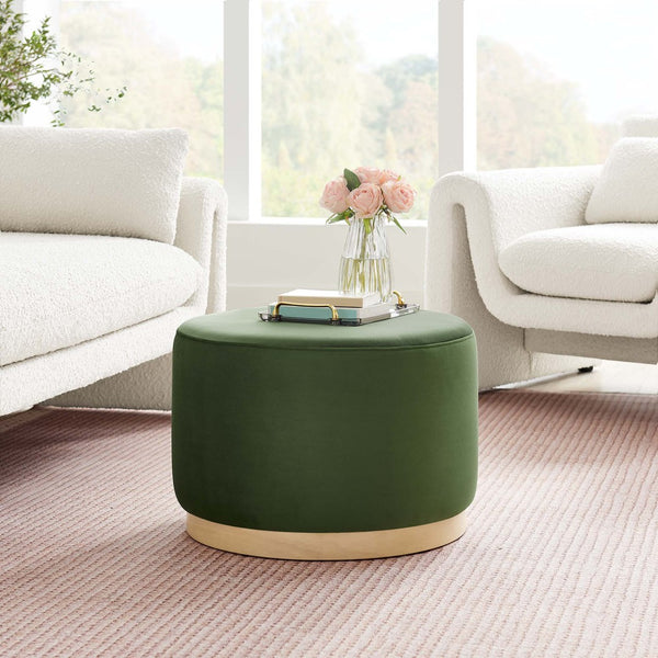 Modway Furniture Tilden Large 23" Round Performance Velvet Ottoman - Stylish, Durable Accent Piece for Modern Spaces Moss Green Natural EEI-6646-MOG-NAT