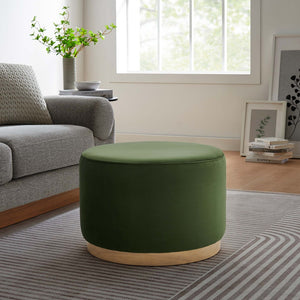 Modway Furniture Tilden Large 23" Round Performance Velvet Ottoman - Stylish, Durable Accent Piece for Modern Spaces Moss Green Natural EEI-6646-MOG-NAT