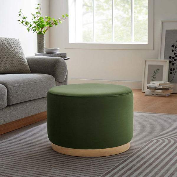 Modway Furniture Tilden Large 23" Round Performance Velvet Ottoman - Stylish, Durable Accent Piece for Modern Spaces Moss Green Natural EEI-6646-MOG-NAT