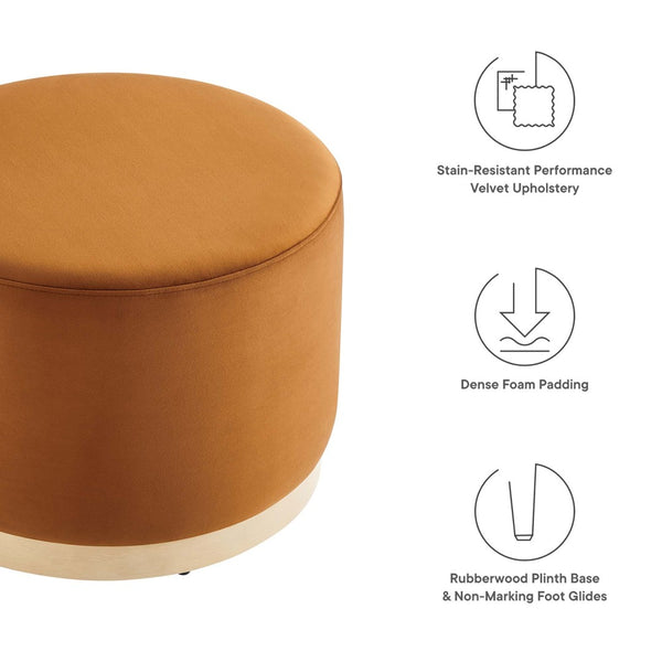 Modway Furniture Tilden Large 23" Round Performance Velvet Ottoman - Stylish, Durable Accent Piece for Modern Spaces Rust Natural EEI-6646-RUS-NAT