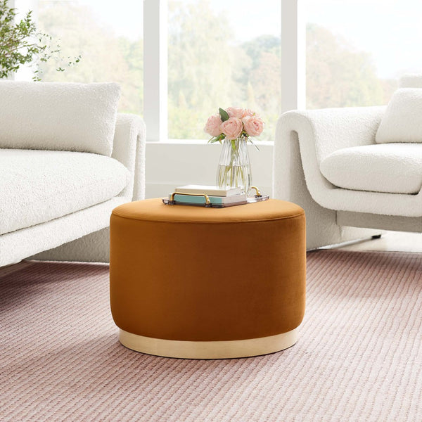 Modway Furniture Tilden Large 23" Round Performance Velvet Ottoman - Stylish, Durable Accent Piece for Modern Spaces Rust Natural EEI-6646-RUS-NAT
