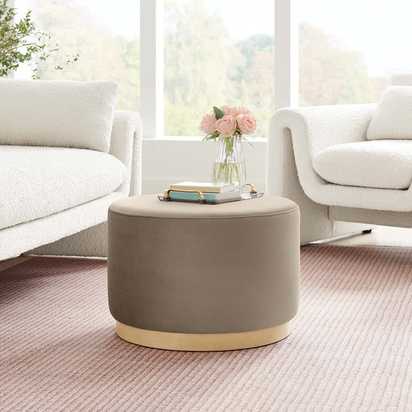 Modway Furniture Tilden Large 23" Round Performance Velvet Ottoman - Stylish, Durable Accent Piece for Modern Spaces Taupe Natural EEI-6646-TAU-NAT